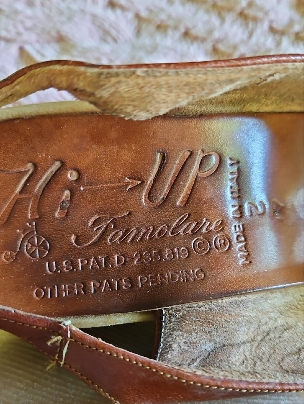 Famolare 70's Vintage Hi Up Women's Brown Leather Slingback Sandals 2/ 7.5 To 8 - Picture 8 of 17